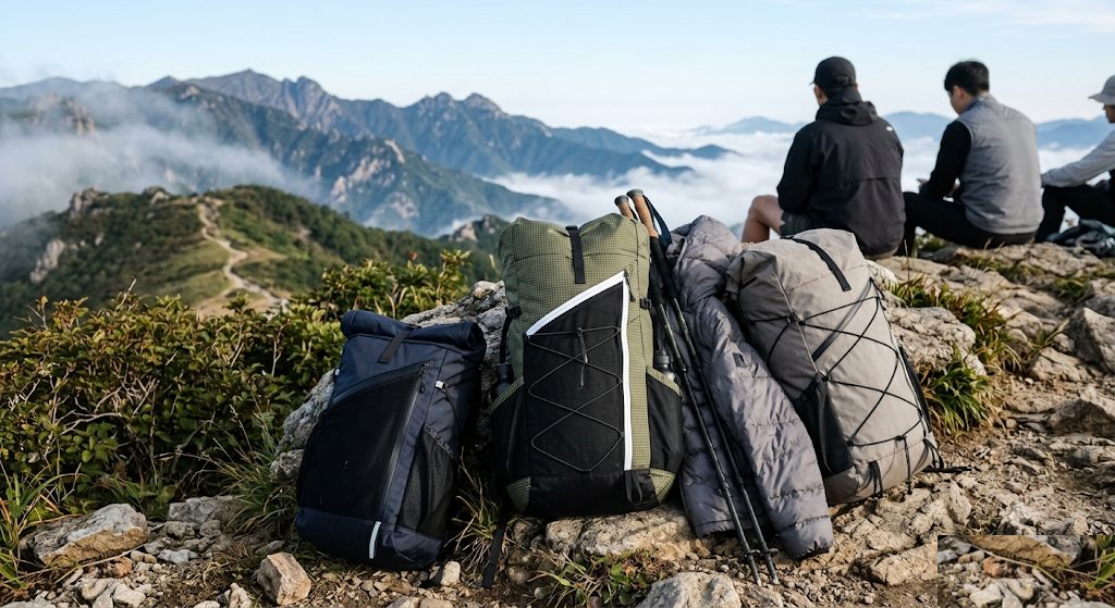 CAYLのギアを山の稜線に置いたイメージカット