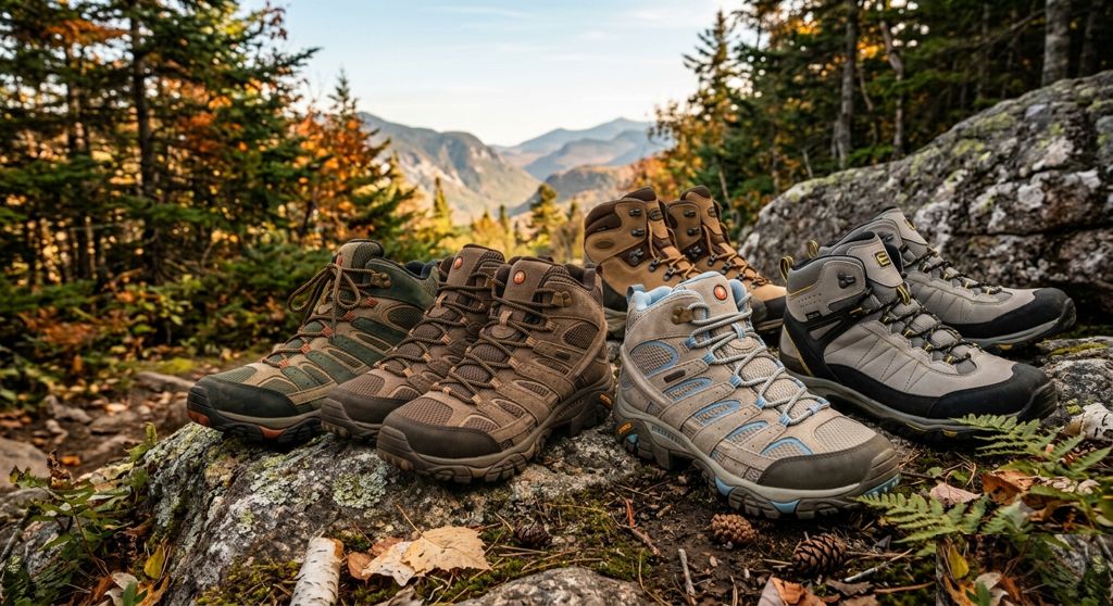 Merrellのギアを山の稜線に置いたイメージカット