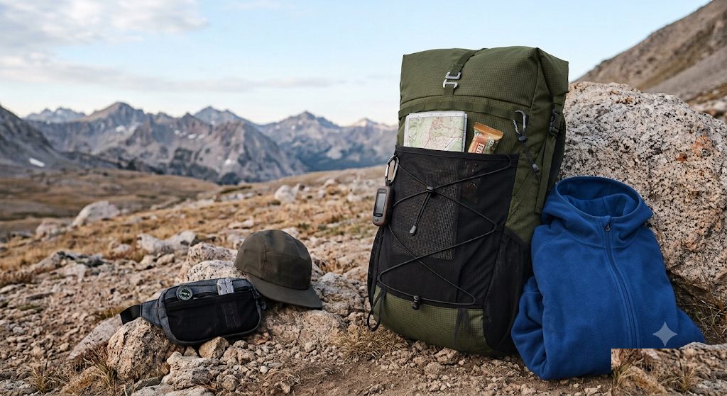 Pa'lante Packsのギアを山の稜線に置いたイメージカット